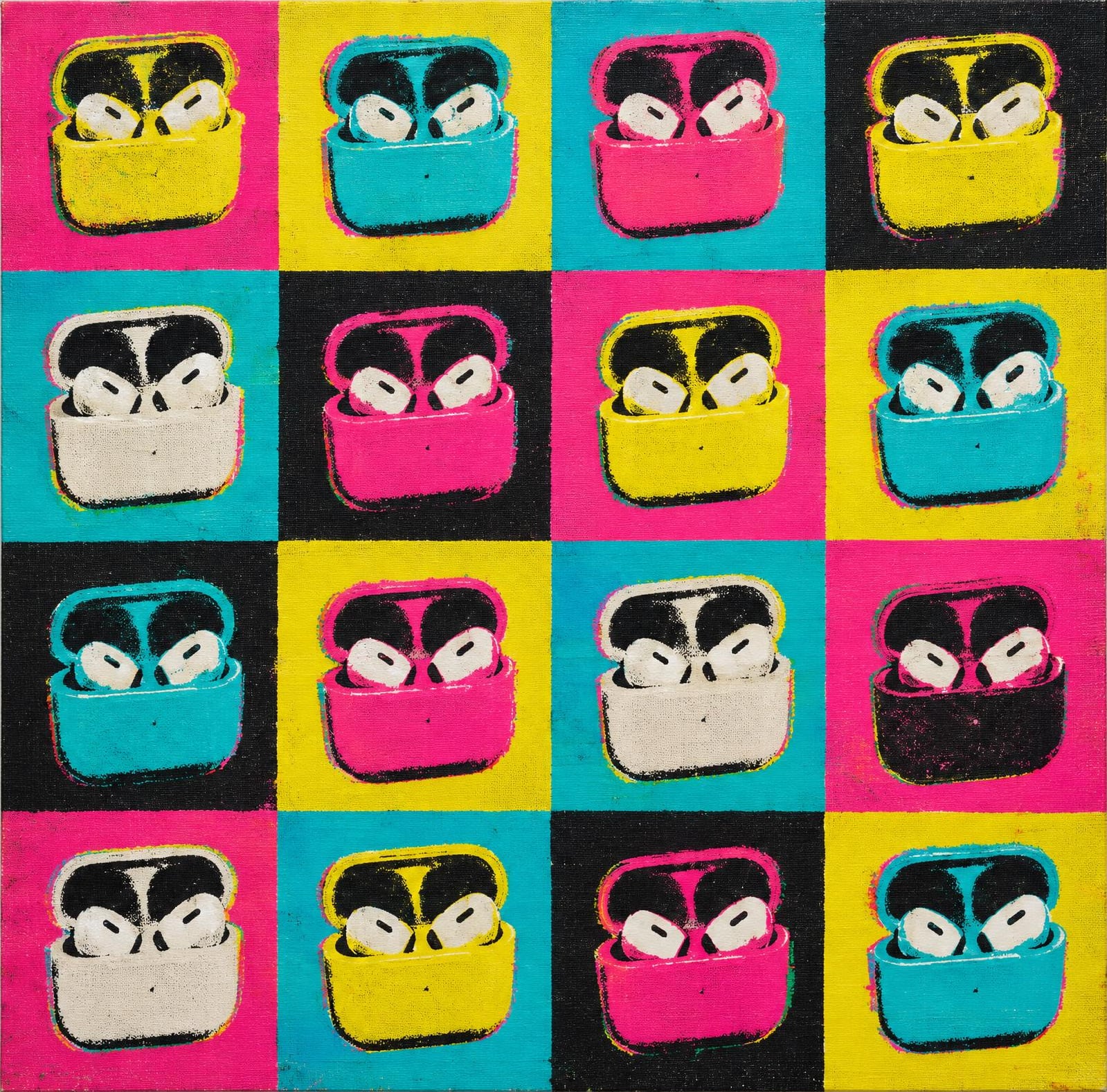 Wireless Earbuds Diptych, in the manner of Andy Warhol