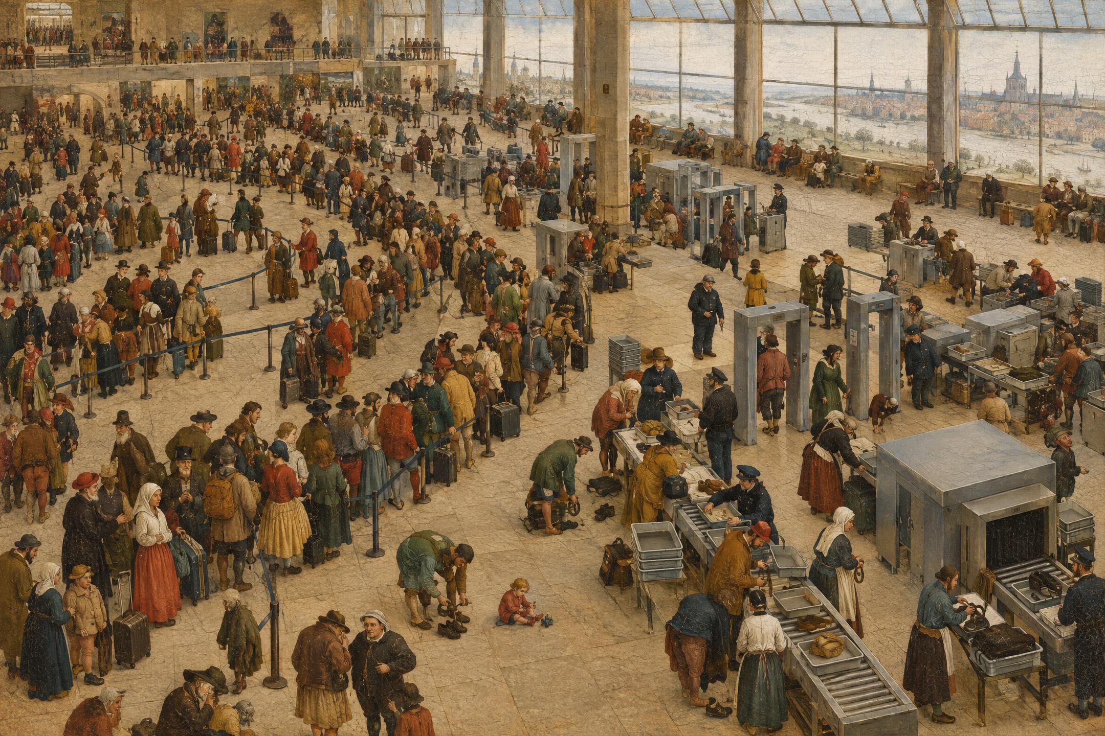 Security Line, in the manner of Pieter Bruegel the Elder