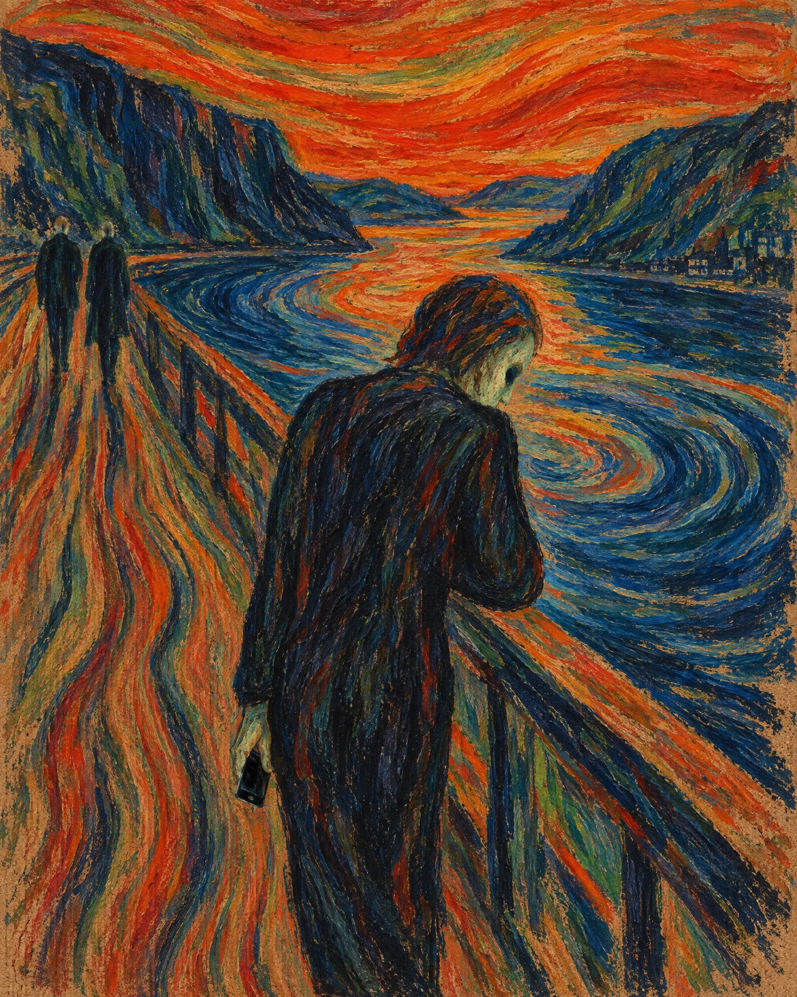 The Notification, in the manner of Edvard Munch