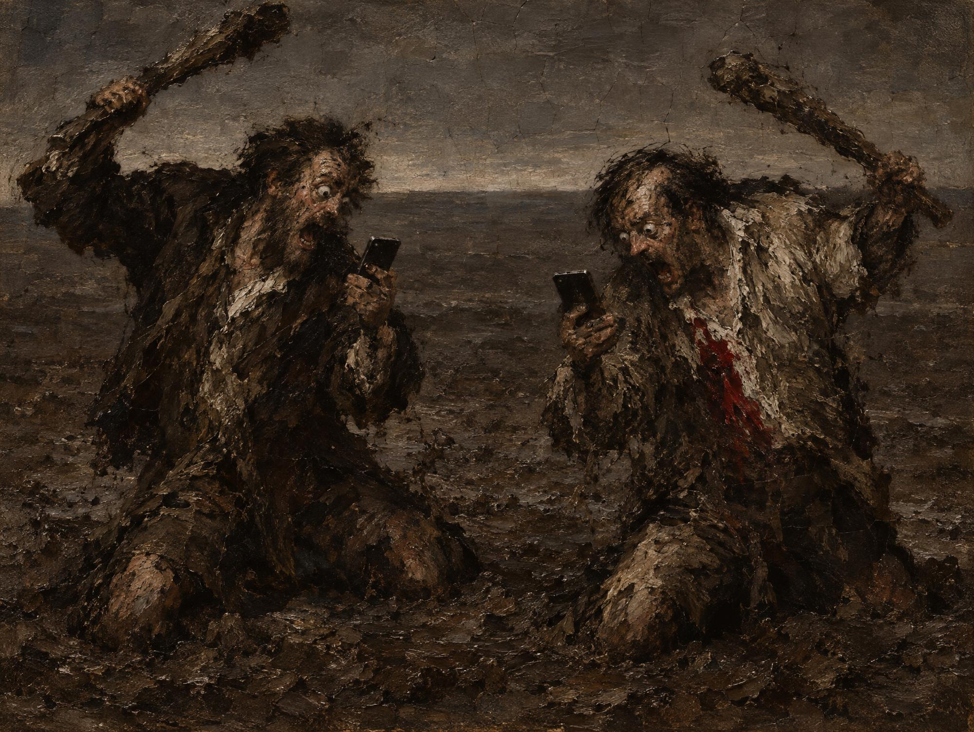 Two Men Arguing in the Replies, in the manner of Francisco Goya
