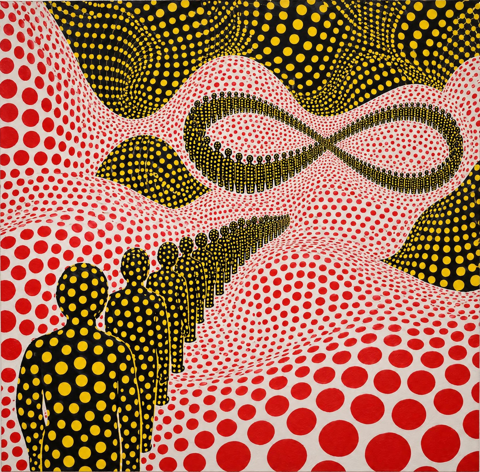 The Queue, in the manner of Yayoi Kusama