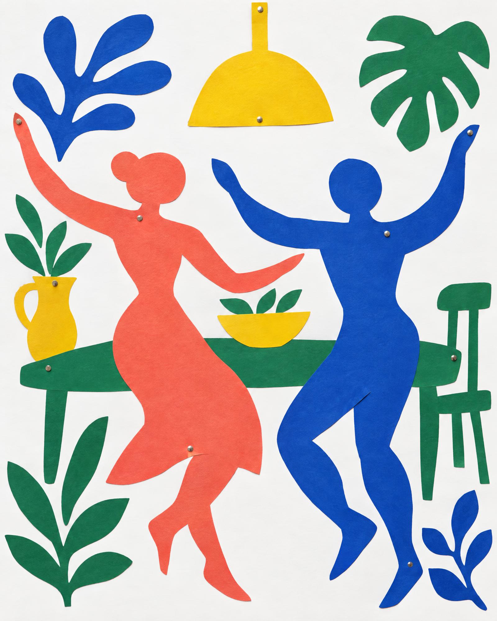 Dancing in the Kitchen, in the manner of Henri Matisse