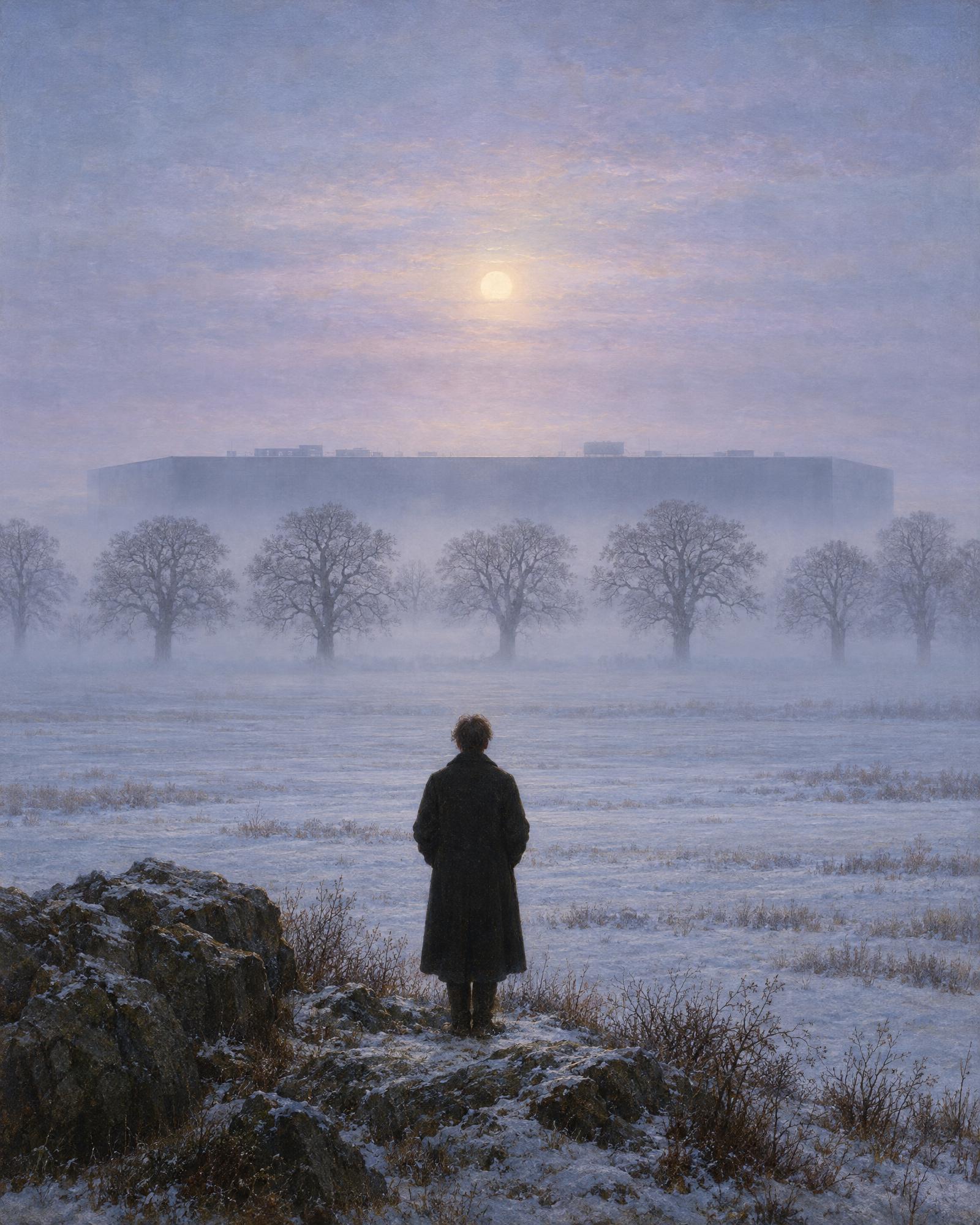 Monastery in the Cloud, in the manner of Caspar David Friedrich
