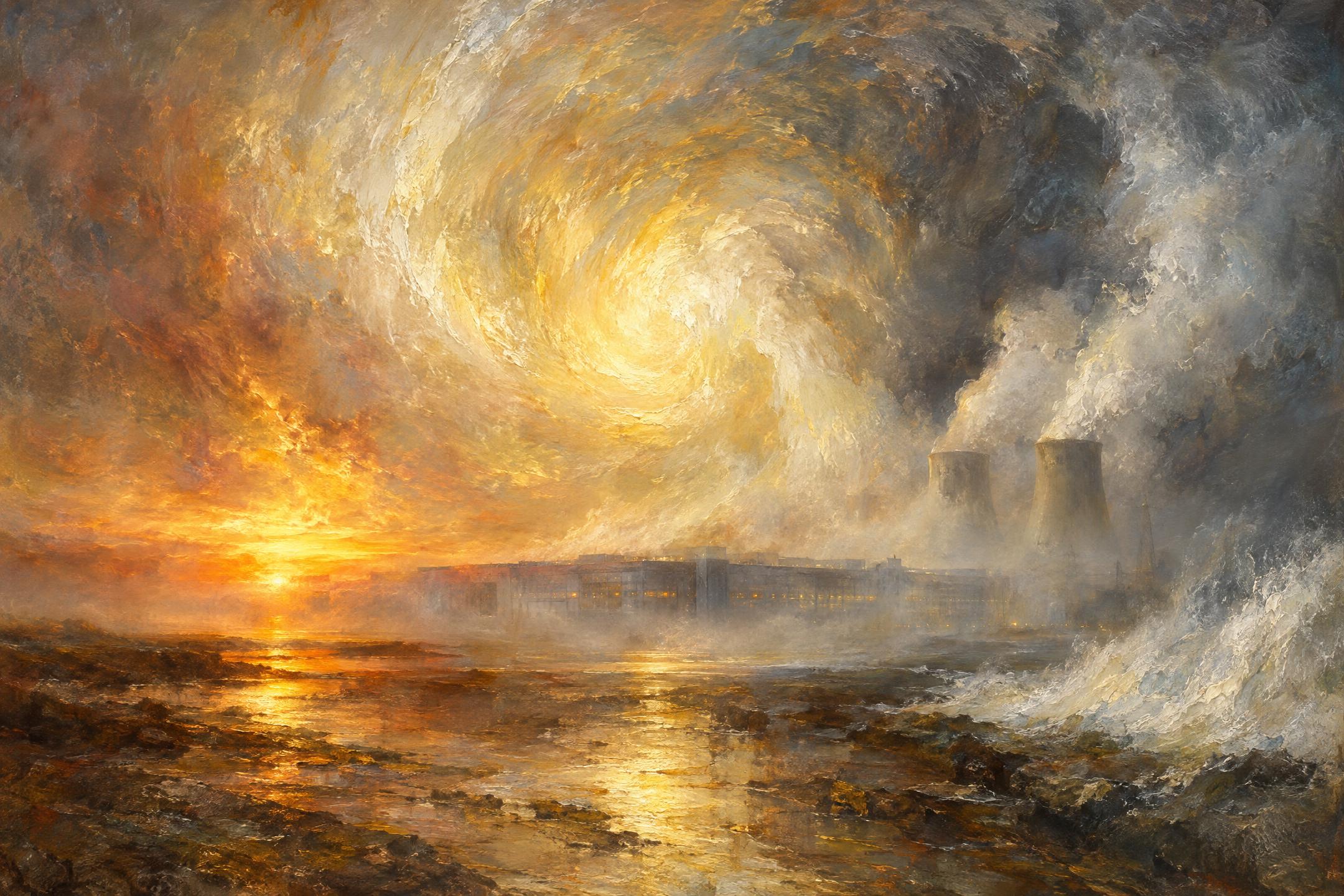 Fog, Data Centre, Evening, in the manner of J. M. W. Turner