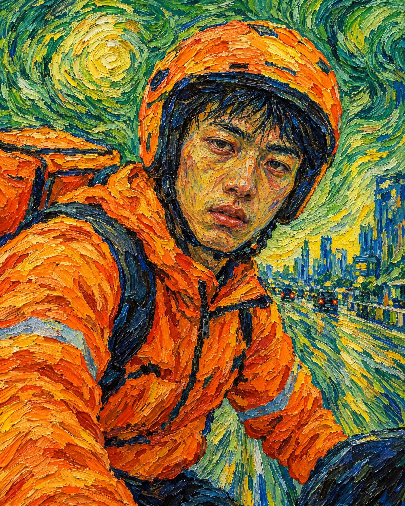 Portrait of the Delivery Rider, in the manner of Vincent van Gogh