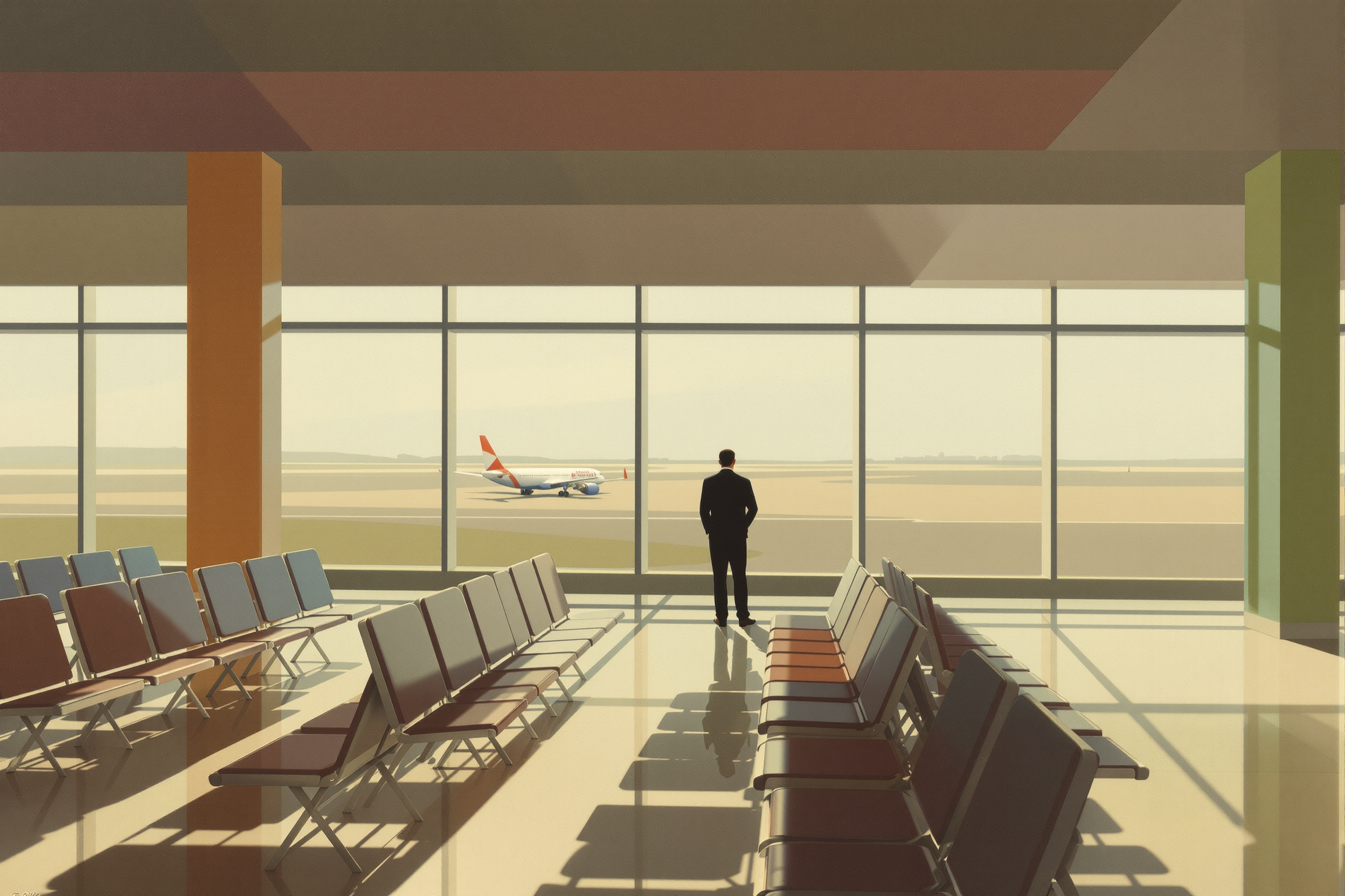 Departures, 6 a.m., in the manner of Edward Hopper