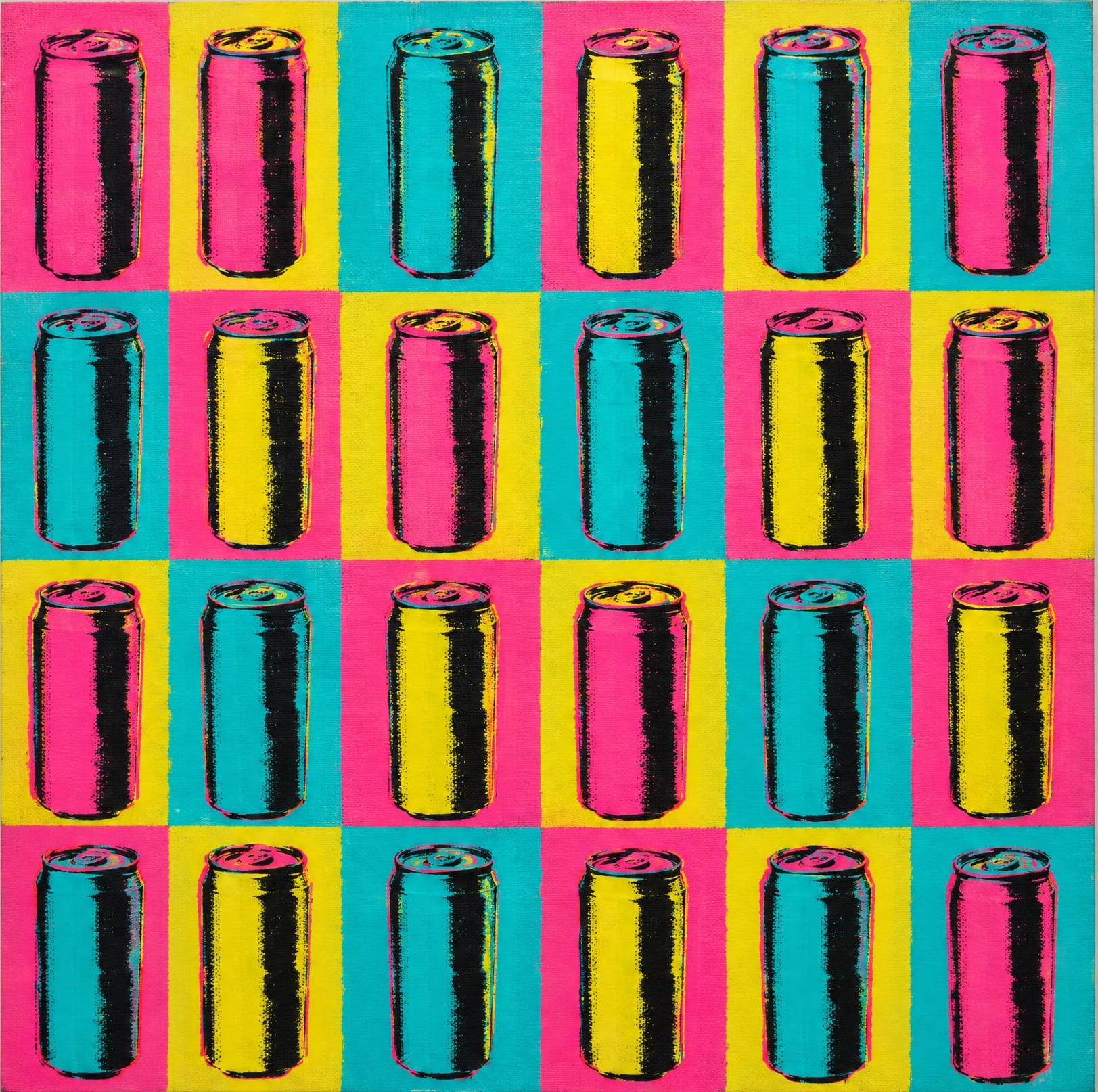 Thirty-Two Energy Drinks, in the manner of Andy Warhol