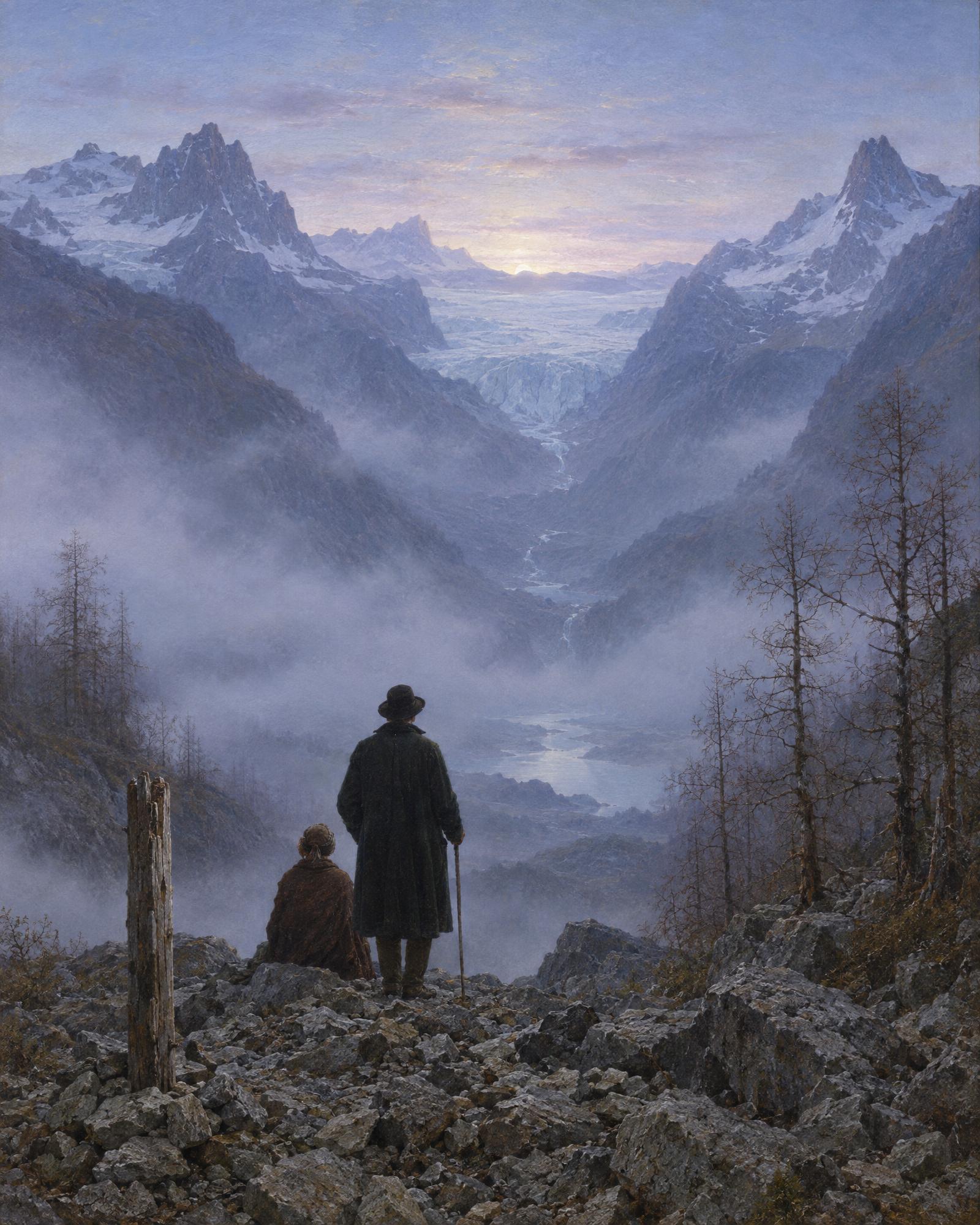 The Retreat, in the manner of Caspar David Friedrich