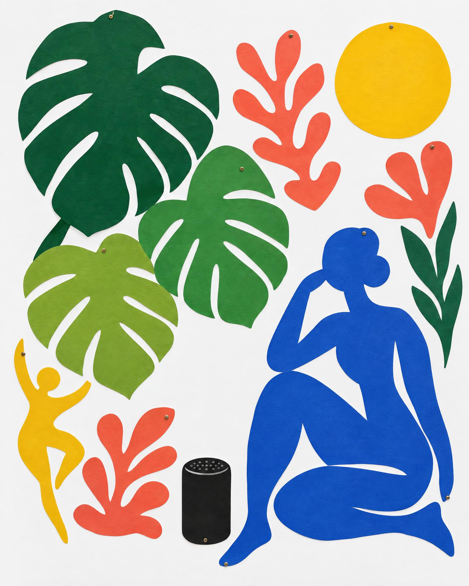 Monstera and Speaker, in the manner of Henri Matisse