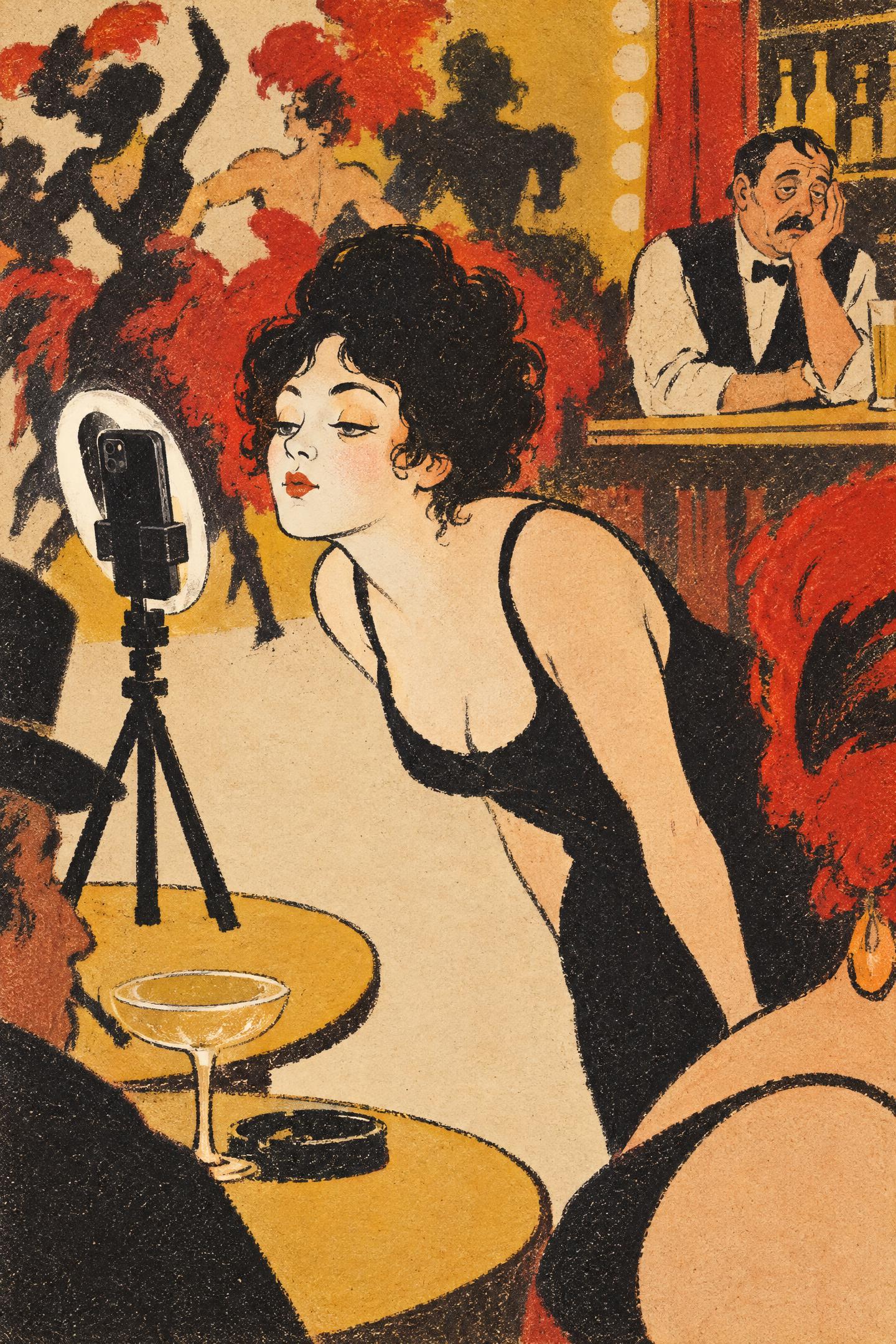 At the Club, Ring Light, in the manner of Henri de Toulouse-Lautrec