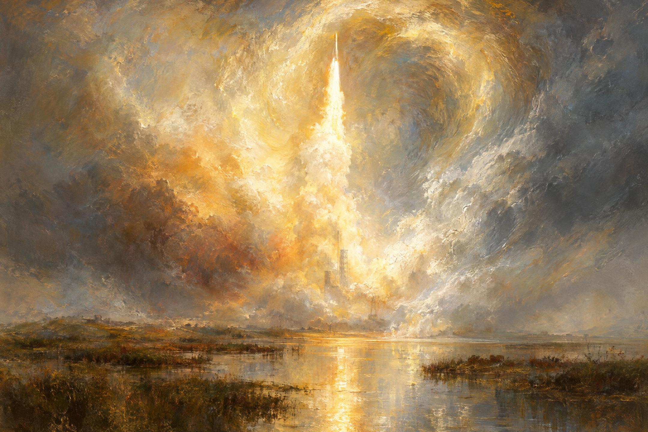 Launch at Dawn, in the manner of J. M. W. Turner