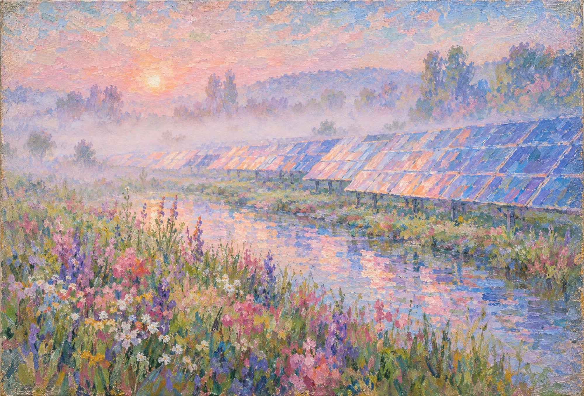 Solar Field, Morning Mist, in the manner of Claude Monet