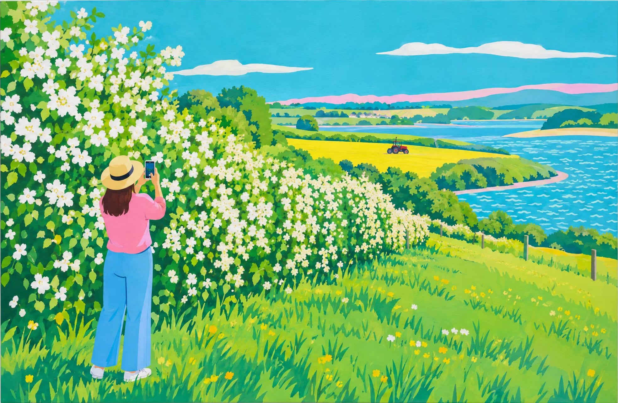 Hawthorn in Blossom, Filmed, in the manner of David Hockney