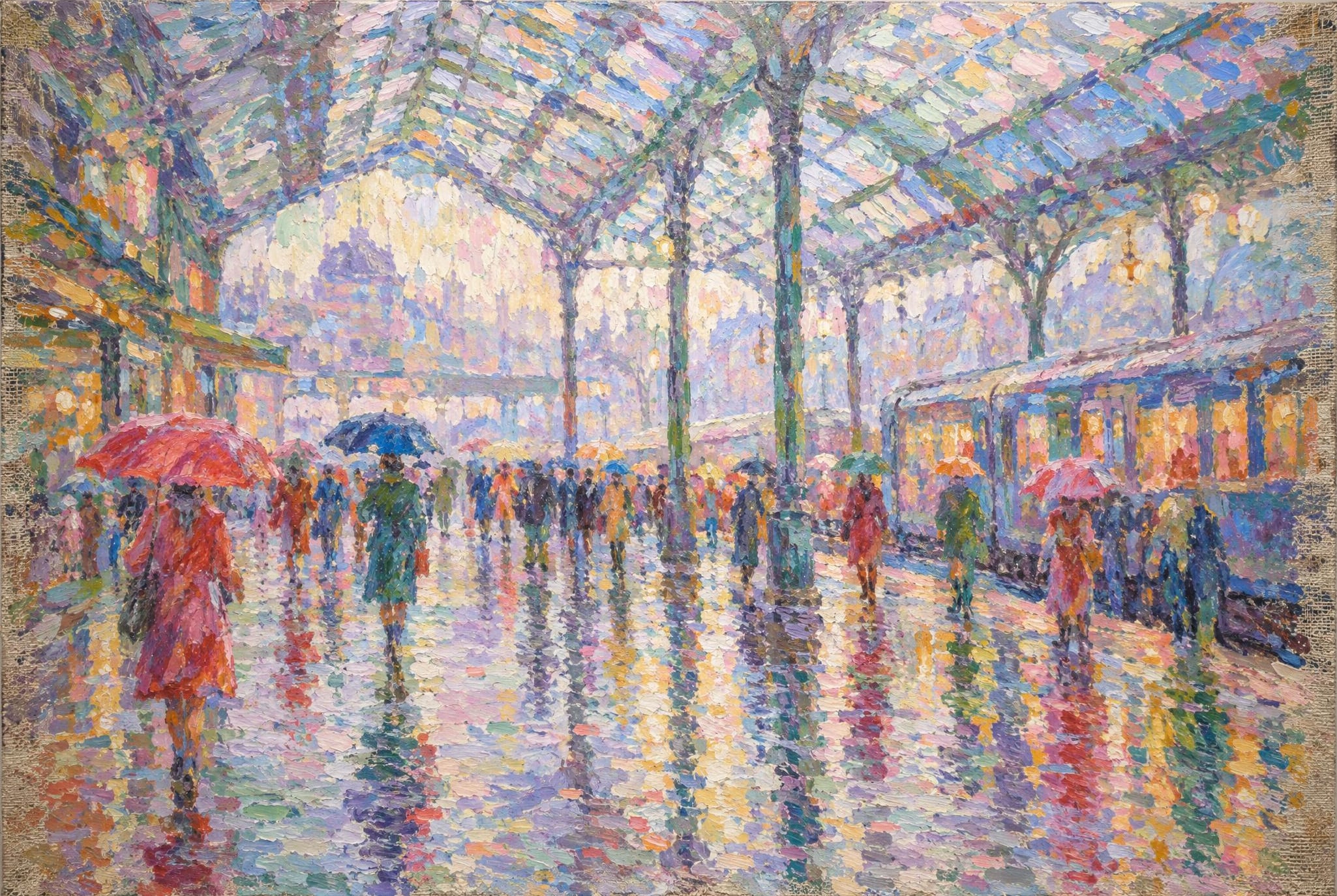 Glass Station, Rain, in the manner of Claude Monet