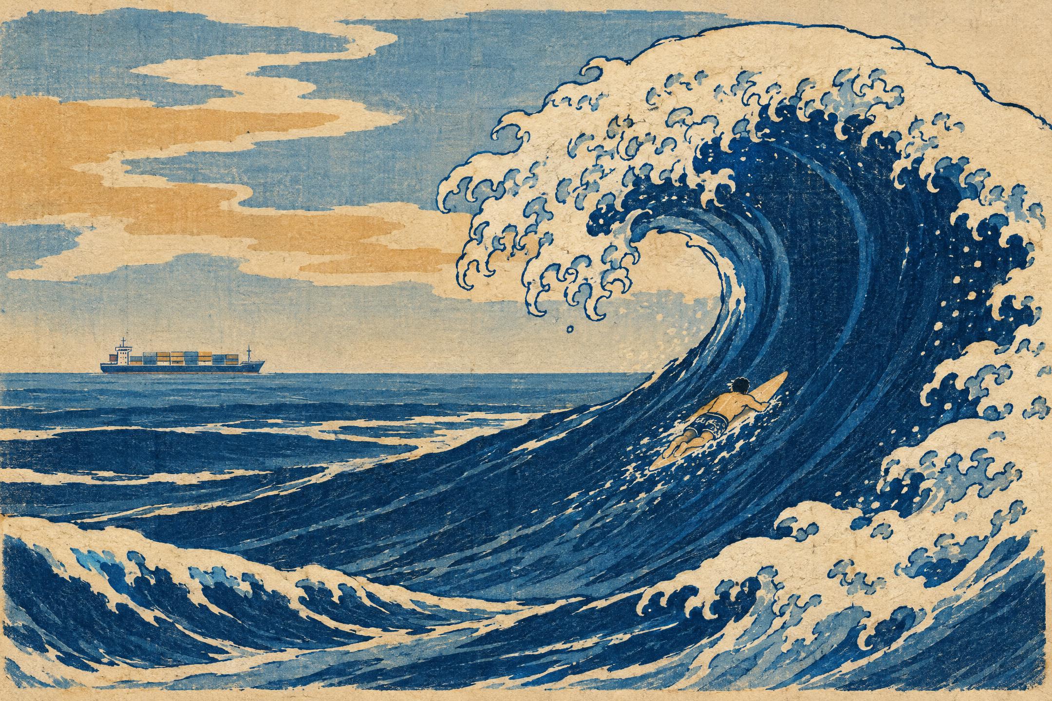 Great Wave off the Container Port, in the manner of Katsushika Hokusai