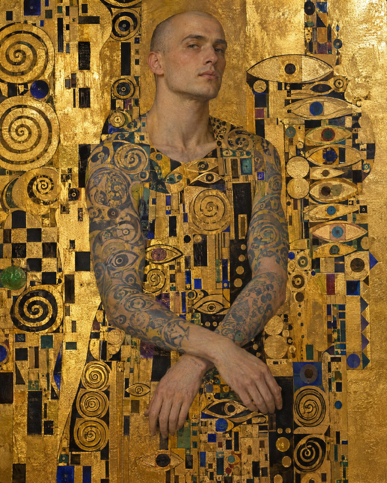 Portrait of a Tattooed Man, in the manner of Gustav Klimt