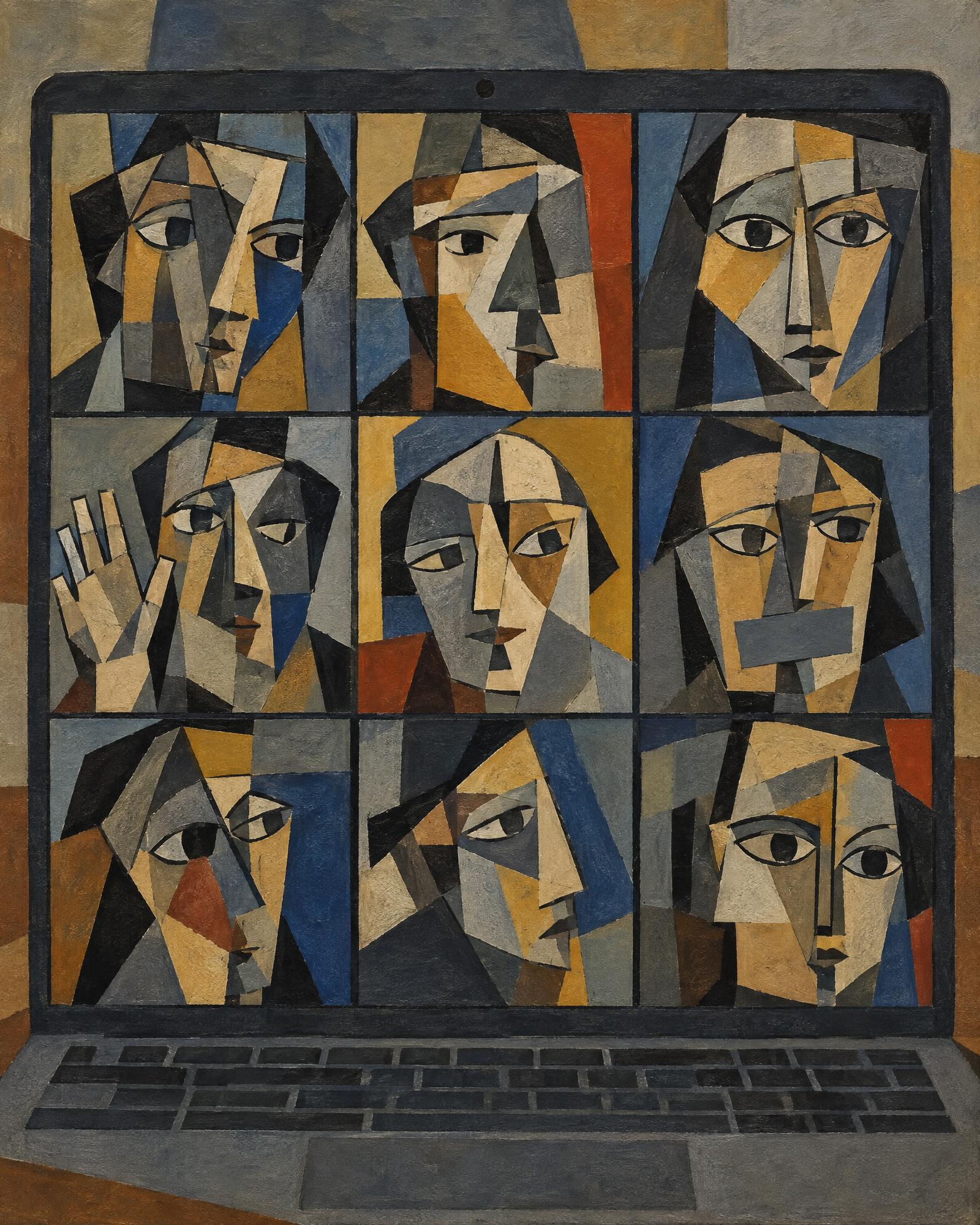 The Meeting, Nine Tiles, in the manner of Pablo Picasso