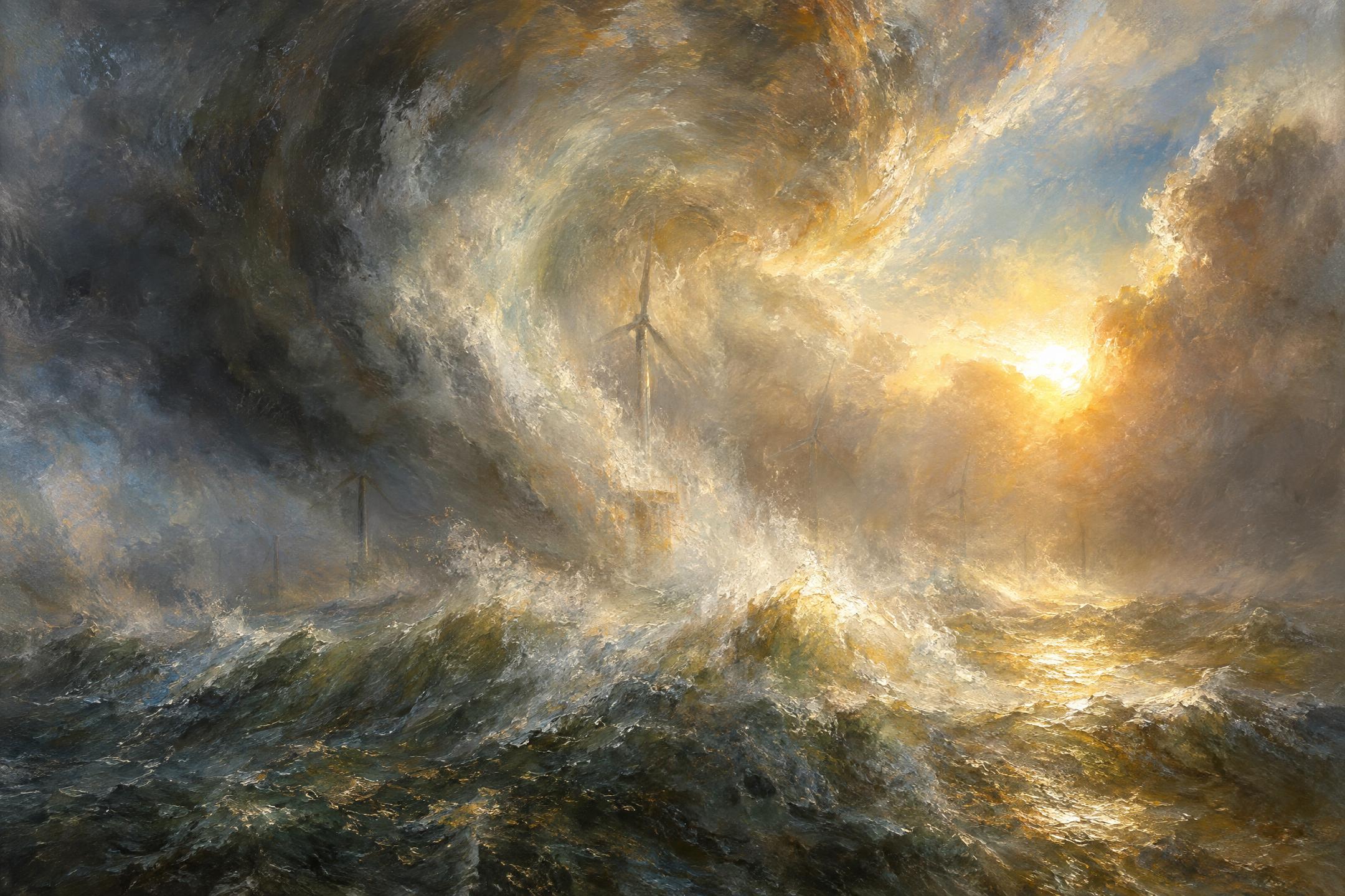Storm, Offshore Wind Farm, in the manner of J. M. W. Turner