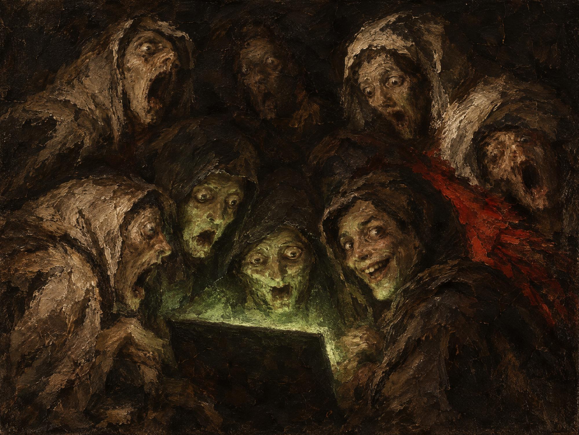 The Group Chat, in the manner of Francisco Goya